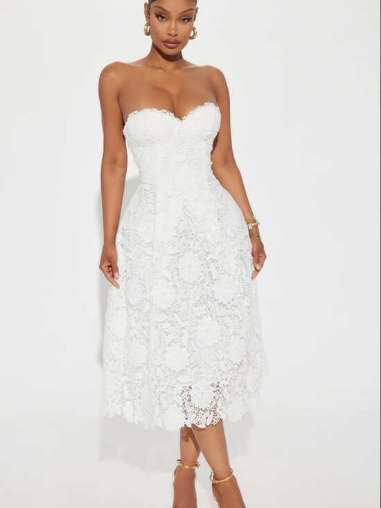 Fashion Nova Dresses & Skirts - Fashion Nova Isn't She lovely White Strapless Lace Midi Dress Size Medium